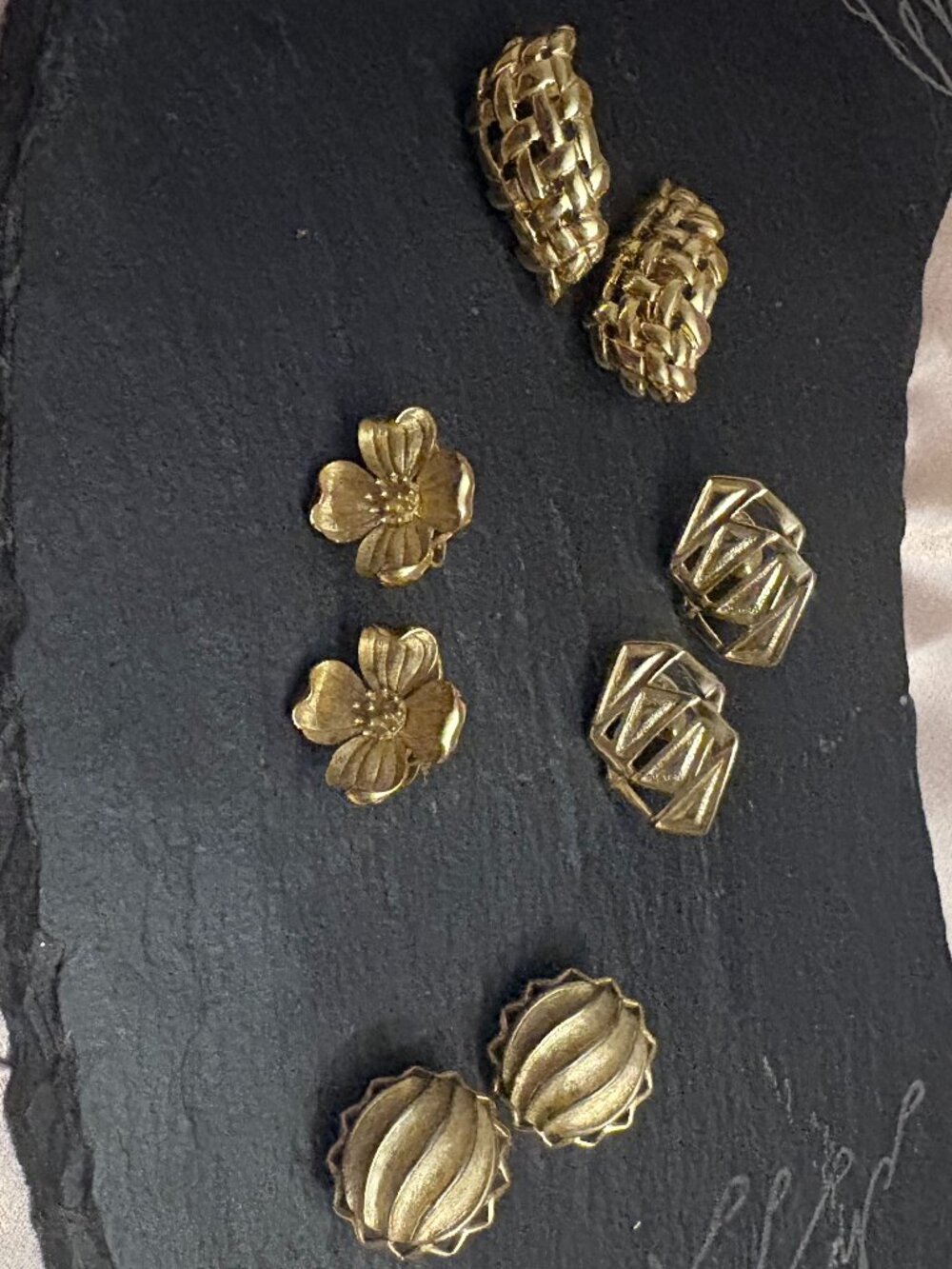 Vintage Gold Tone Clip On Earrings Lot 4 Pairs Signed Trifari Monet Classic